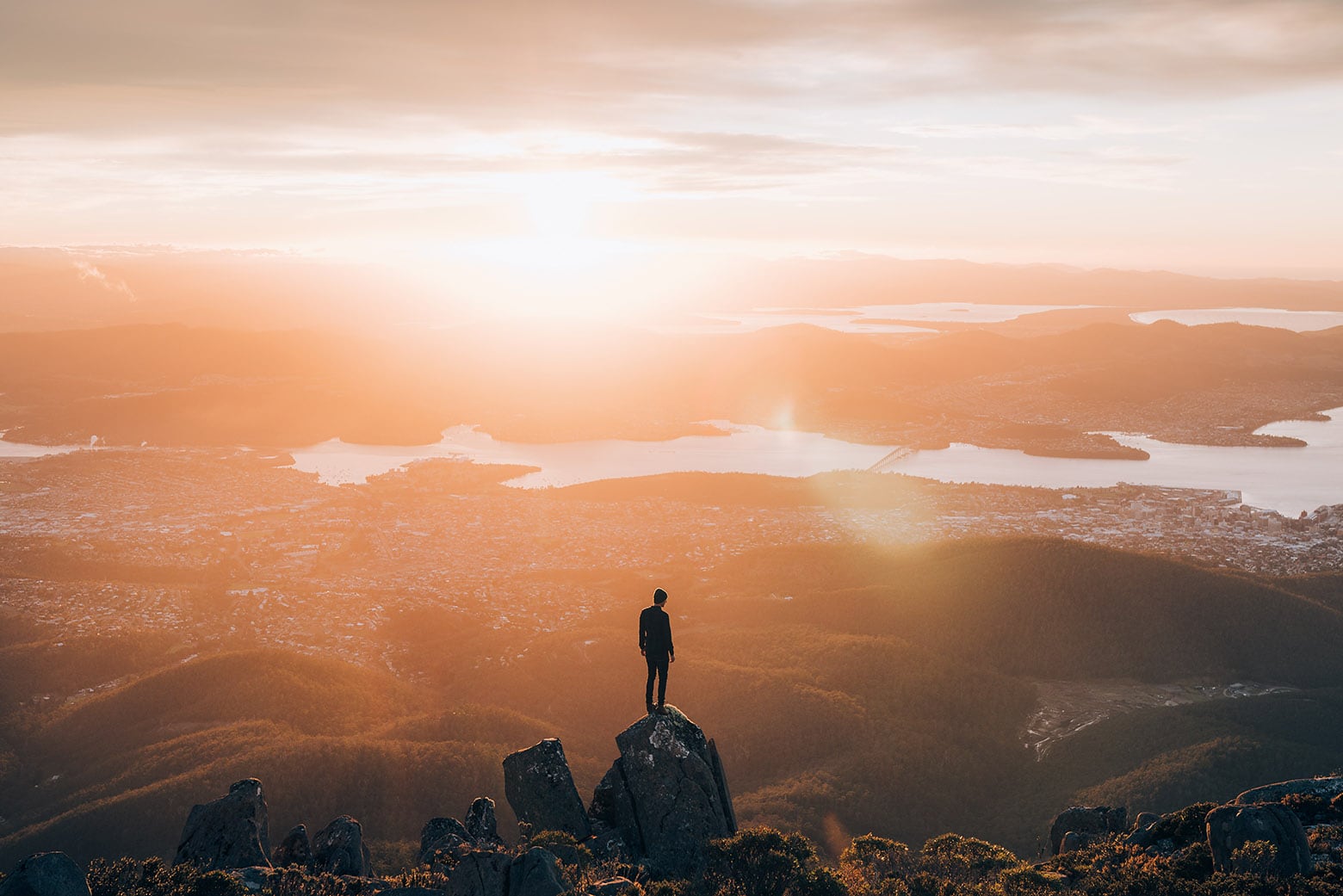 Take the short drive up kunanyi to see a spectacular sunrise from the summit on your Lap of Tasmania road trip